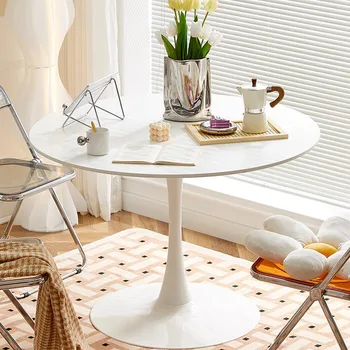 INS 소형 원형 테이블, 모던 화이트, 심플한 북유럽 원형 테이블, 홈 발코니, 침실, 침대 옆, 찻상 의자 세트