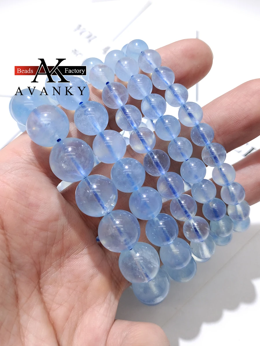 4A 5A Natural Stone Aquamarine Crystal Single Lap Necklace For Women Girl Birthday Gift Fresh Bracelets Fashion Jewelry 6-12mm