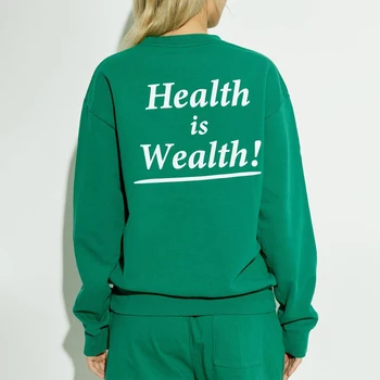 S5W297 Felpa da donna invernale a maniche lunghe con collo rotondo e stampa grafica di nicchia nordamericana Health Is Wealth 1