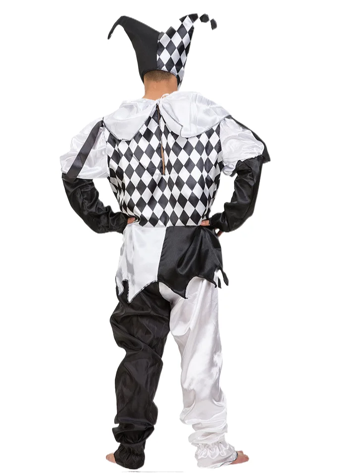 Halloween Carnival Cosplay Costumes Funny Clown Cosplay Costume Adults Man Women Black and White Couple Clown Suit