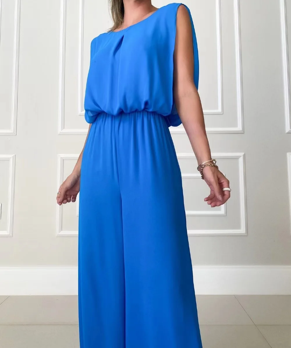 Elegant Women's Long Jumpsuit 2023 Summer Wide Leg Pants Jumpsuit Backless Casual Sleeveless Jumpsuit Vacation Commuting Overall