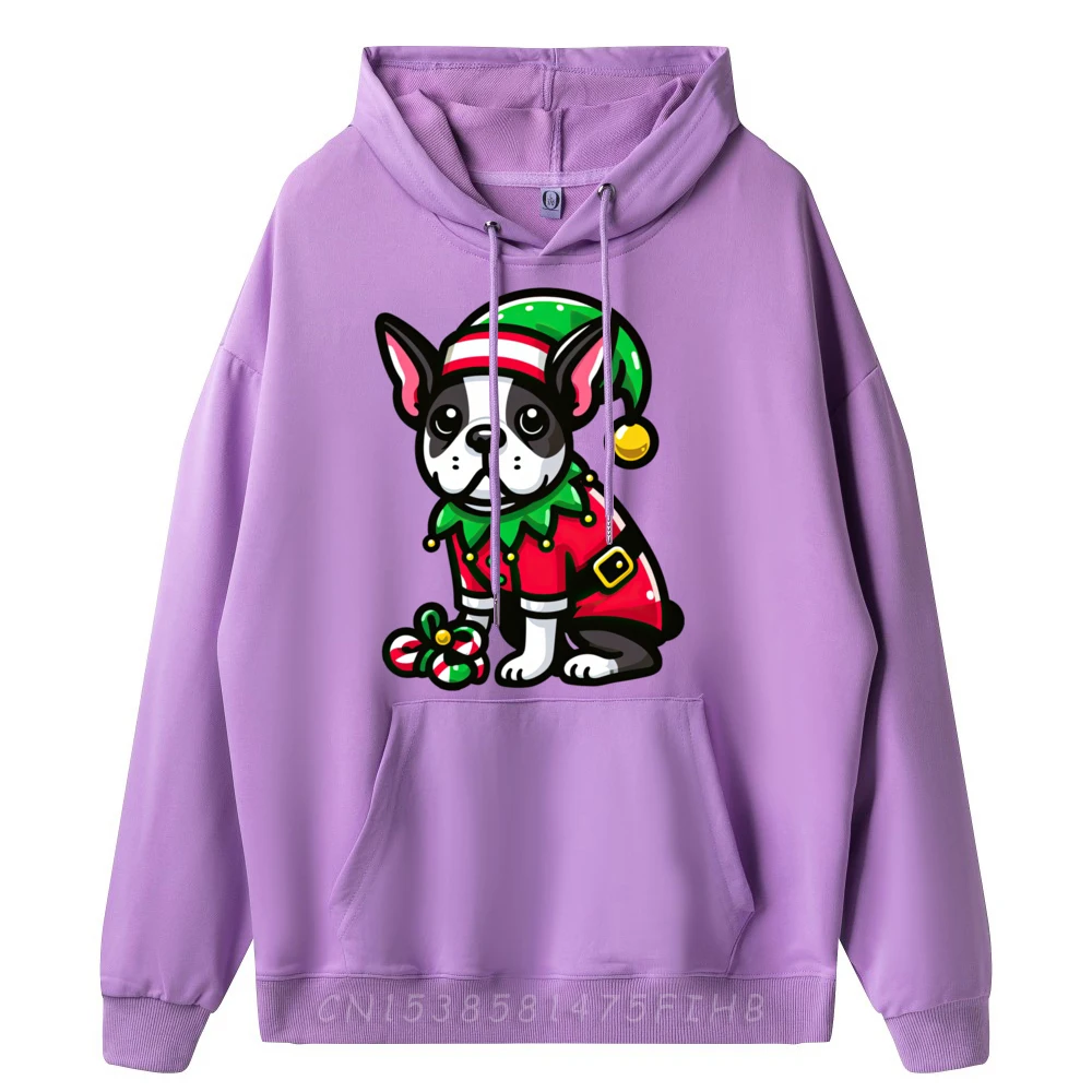 Boston Terrier Christmas Elf Funny Hoodies Cute O-Neck Print long Sleeve Men's Hoodies Birthday Coat  Boston Terrier Christmas Elf Funny Dog Xmas qianzi