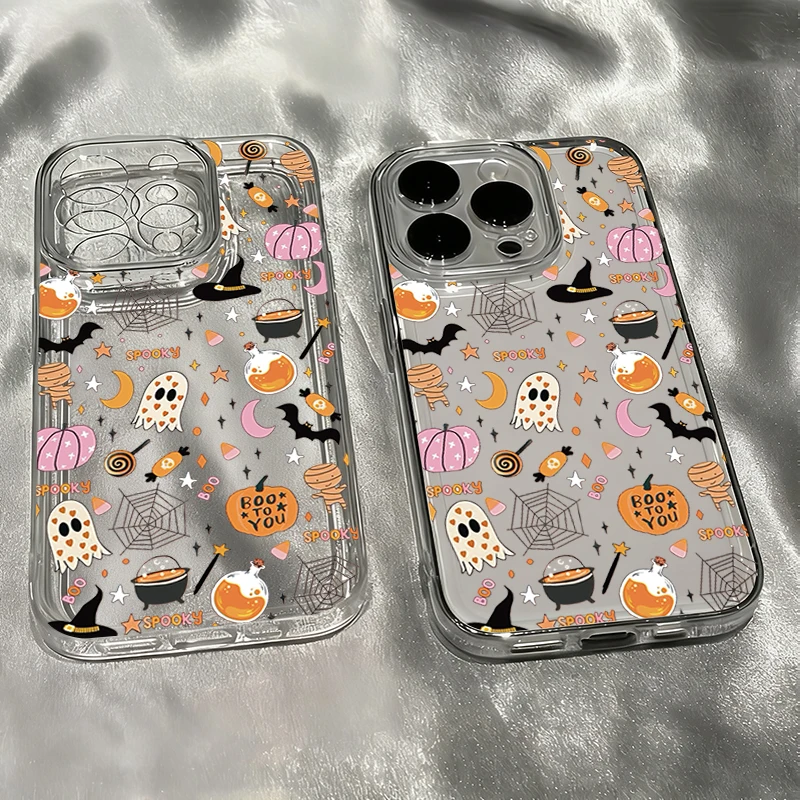 Cartoon Halloween Pumpkin Ghost Bat Transparent TPU Phone Case Cover