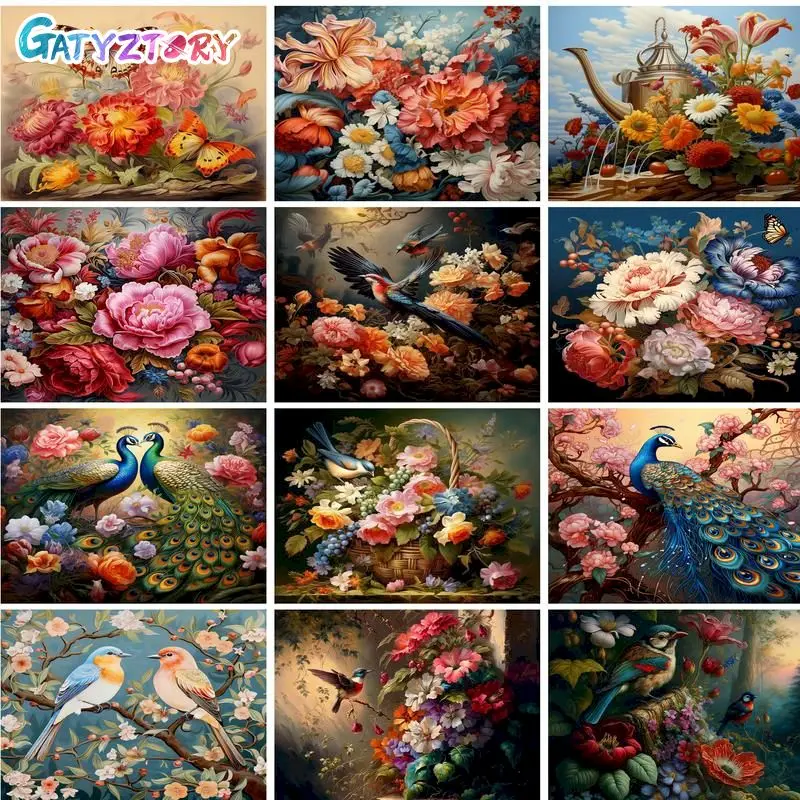 

GATYZTORY Acrylic Painting By Numbers Canvas Flowers Diy Frame Paint By Numbers Handpainted Diy Pictures Gift Home Wall Decor
