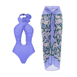 2024 Women Swimwear 3D Flower Biikini Sets One Piece Swimsuit and Skirt Summer Beachwear Monokini Brazilian Bathing Suit Summer