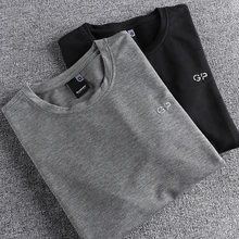 

Knitted elastic men's long sleeved T-shirt simple embroidered letters spring and autumn new versatile sports bottom shirt