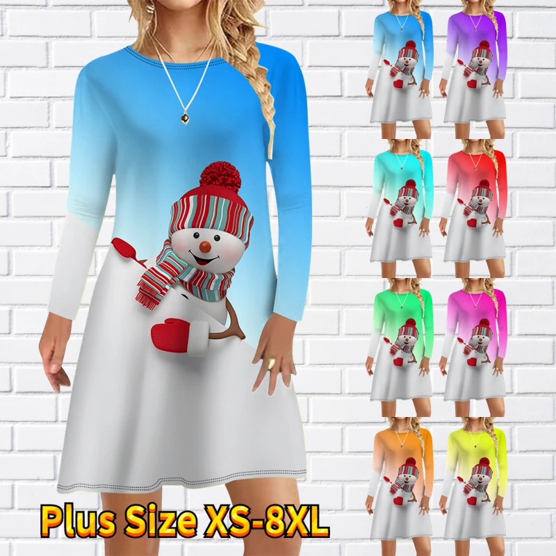 

Loose Slim Skirt Autumn Winter Women's Crew Neck Christmas Dress New Design Printed Party Dress Fashion Long Sleeve Skirt