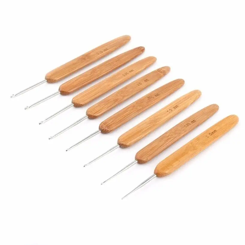 20 Pcs/set Crochet Hook Steel Knitting Needles Knit Bamboo Handle Needles Circular Knitting Needles Bamboo Knitting Needles
