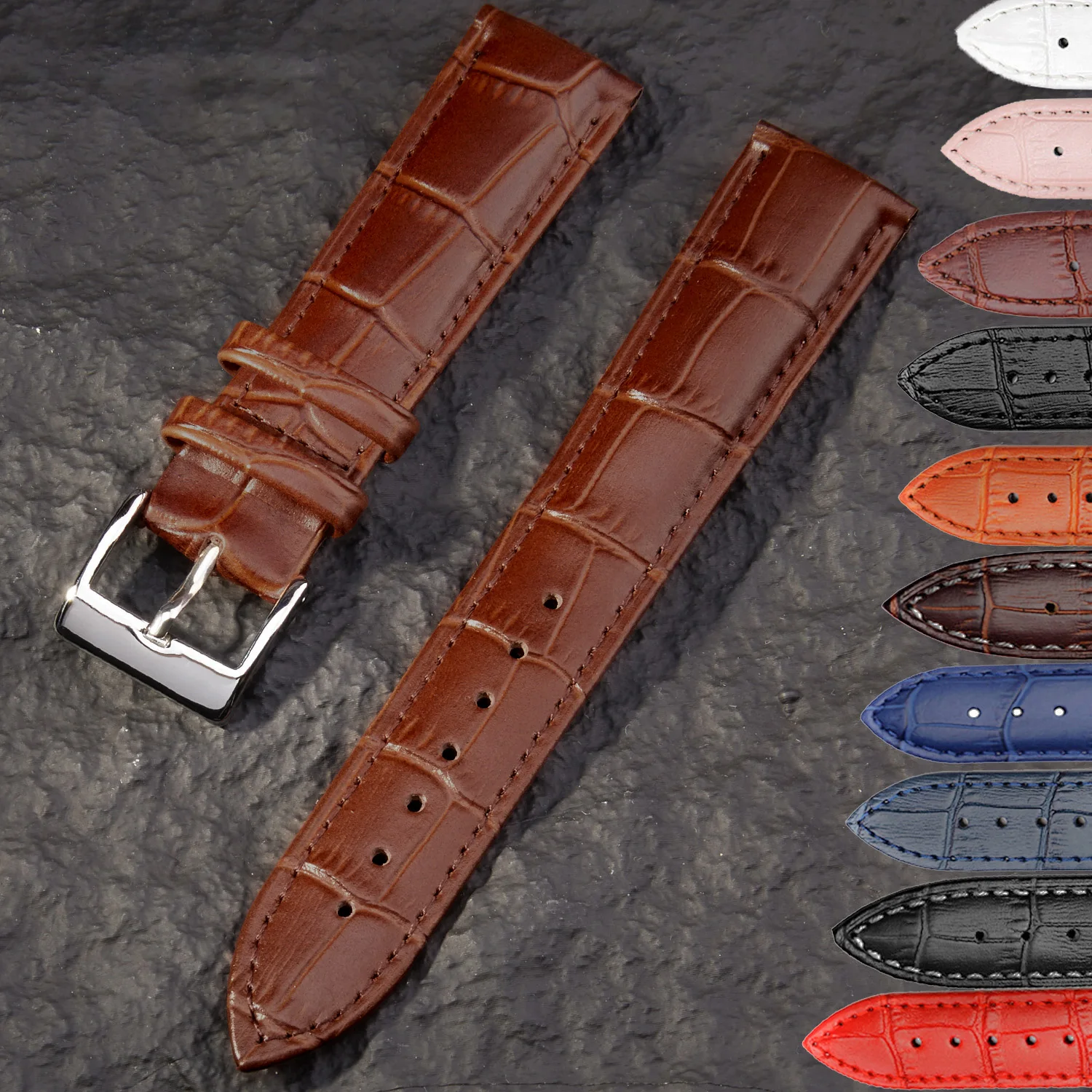 Classic Genuine Leather Watch Band with Soft Cowhide Strap and Adjustable Sizing Plus Tool