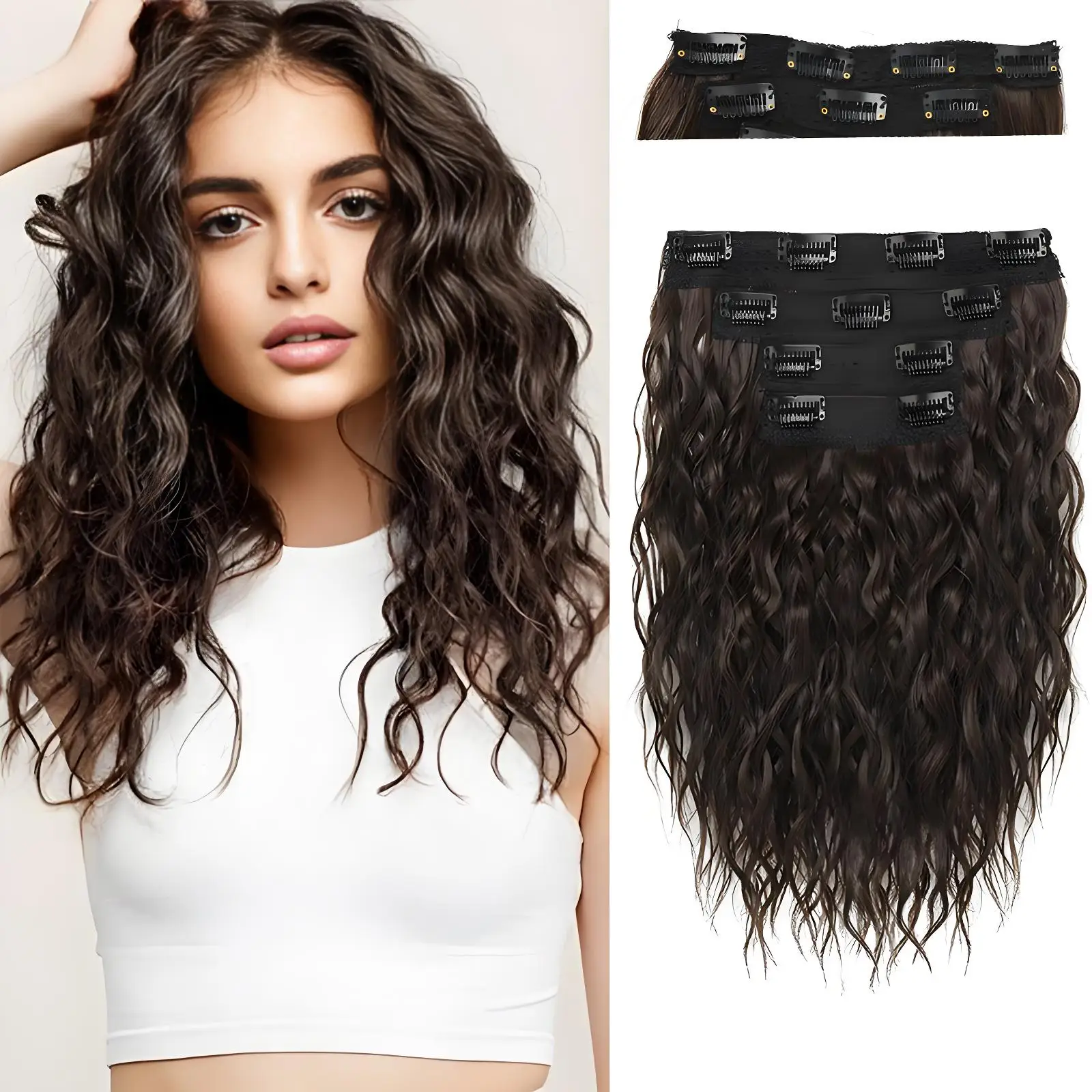 LUPU Clip in Hair Extensions 4pcs Hair Extensions 12" Short Wavy Hair Extensions Invisible Natural Soft Hairpieces for Women