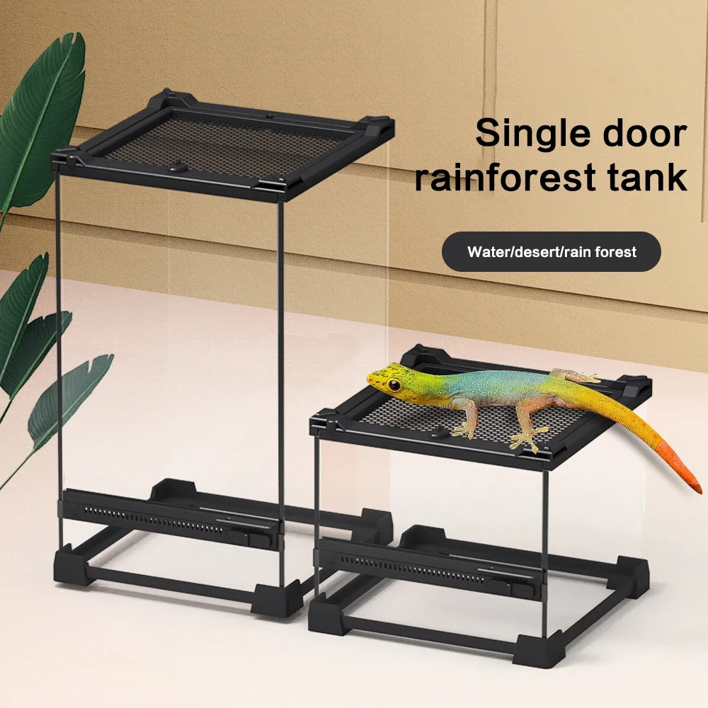 Amphibious Climbing Pet Breeding Box Ecological Landscape Tempered Glass Single Door Rainforest Tank Lizard Turtle Breeding Box aquarium tank vivarium box