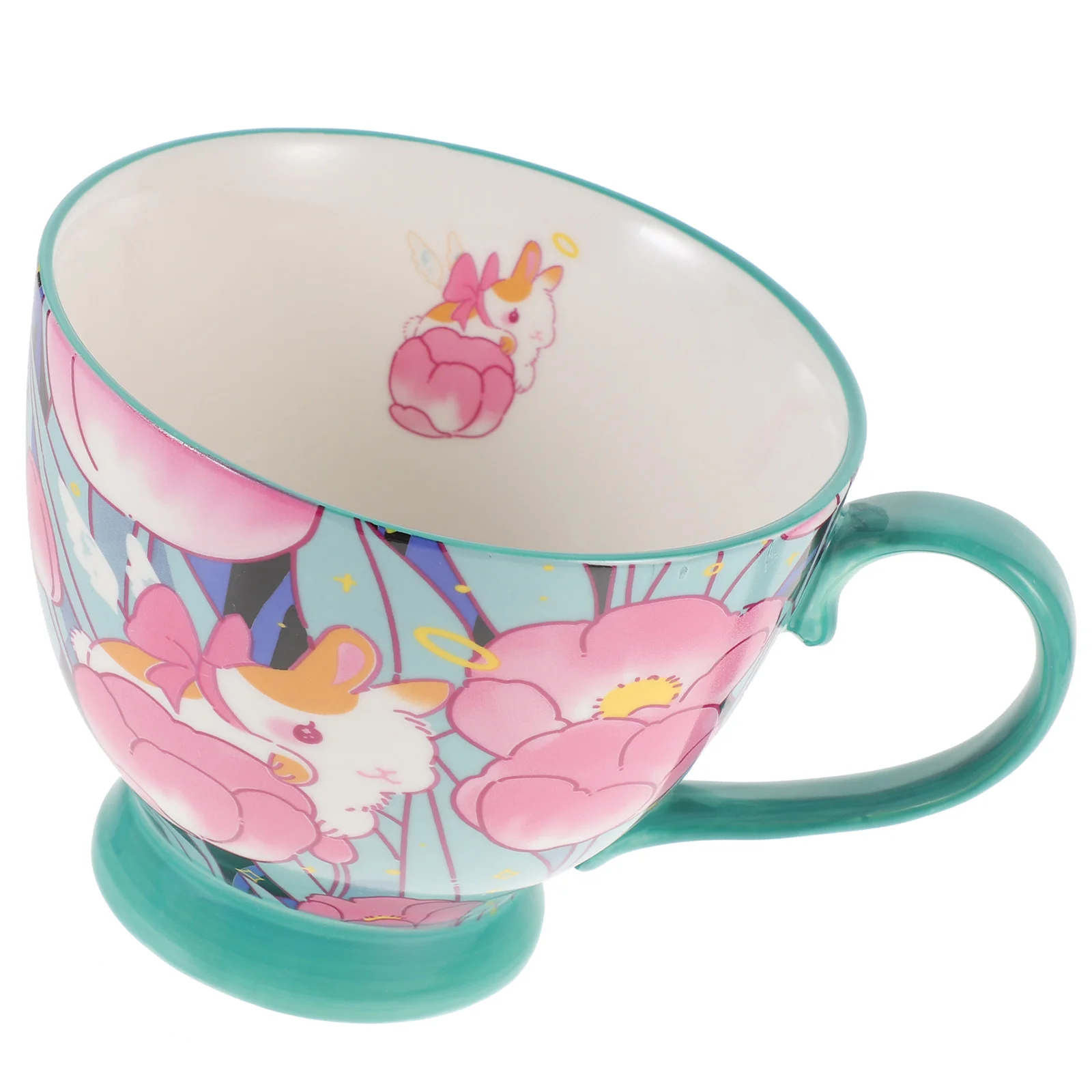 

Flower Rabbit Coffee Cup Cups Cute Mug Novelty Mugs Big Handle Cappuccino Ceramics Drinking Glasses Lovers