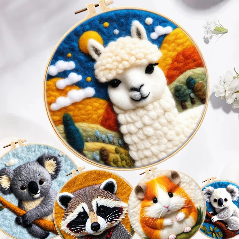 GATYZTORY Needle Felting Painting With Frame Kit For Beginner Animal Wool Felting Painting Handmade Felt Needles, Foam Pad,Cloth