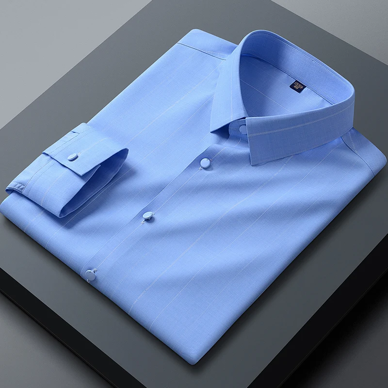 Men's micro-stretch business slim woven seamless casual formal fashion classic social comfortable breathable long-sleeved shirt