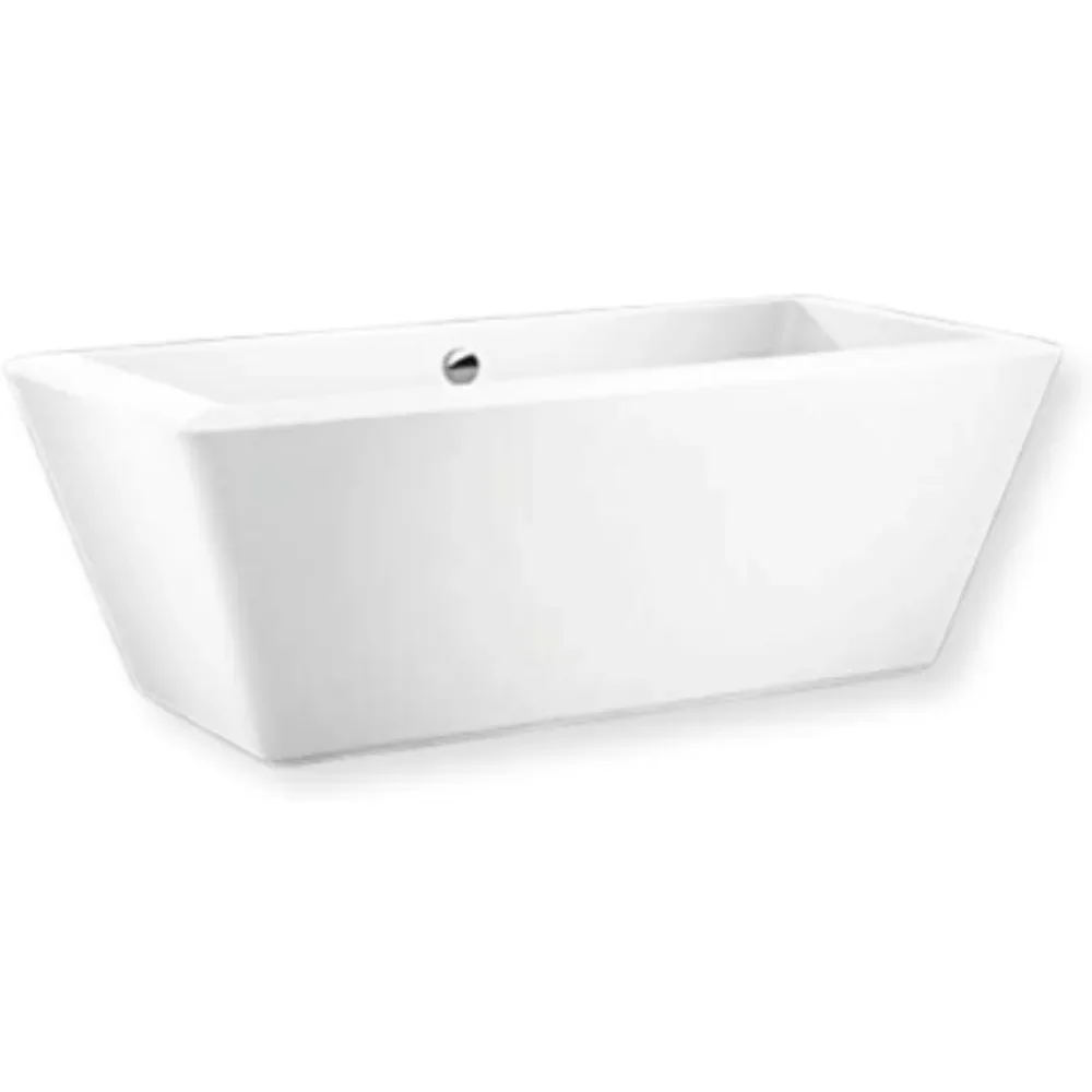 71" - Modern White Freestanding Soaking Bathtub With Chrome Drain - White Rectangle Spacious Acrylic Fiberglass Bath Tub - Deep 2