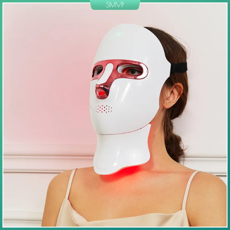 LED Facial Mask Face and Neck 7-1 Colors Light Therapy Skin Beauty Red Light Facial Mask Wireless Rechargeable at Home Use face mask led facial mask facial neck mask