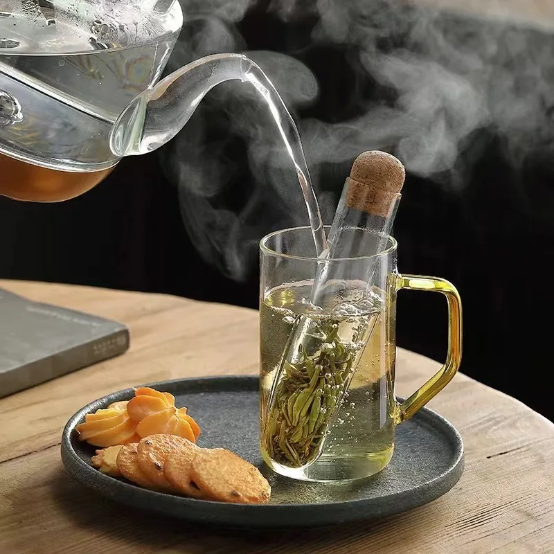 Glass Tea Infuser Empty Bottle Mini Transparent Tea Strainer Cork Glass Bottle Tube Brewing Test Tube Set Kitchen Tools