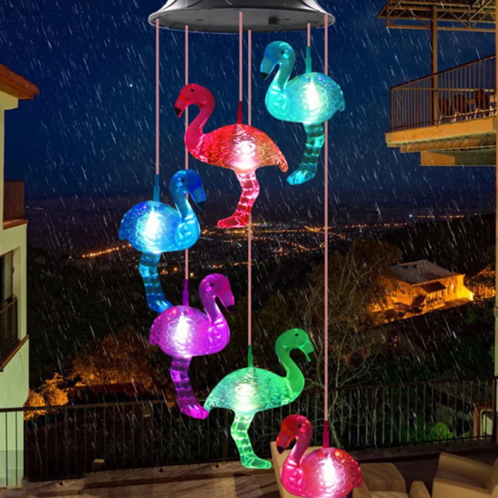 Solar Flamingo Garden Lamp Decoration Power Wind Chime Light for Home Yard Hanging Outdoor Lights 5