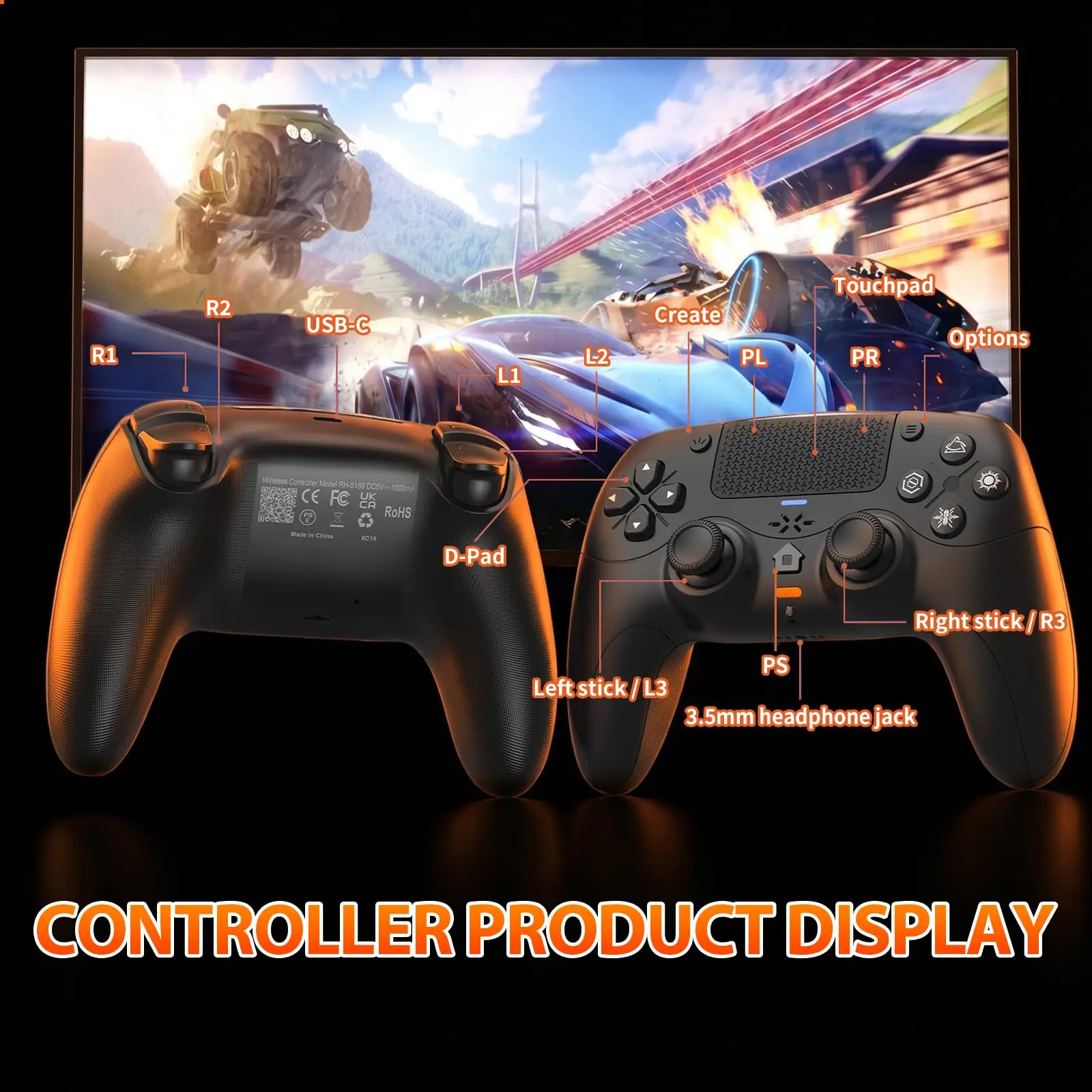 Gamepad For Playstation 5 PS5/PC, Wireless Controller W/Adaptive Triggers Haptic Feedback Dual Shock Linear Motor Game Controle - 6