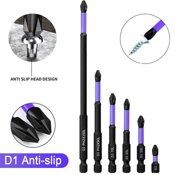 Confezione da 6/12 punte per cacciavite magnetiche punte per impatto Phillips antiscivolo antiurto punte in acciaio legato con codolo esagonale adatte per utensili elettrici 1