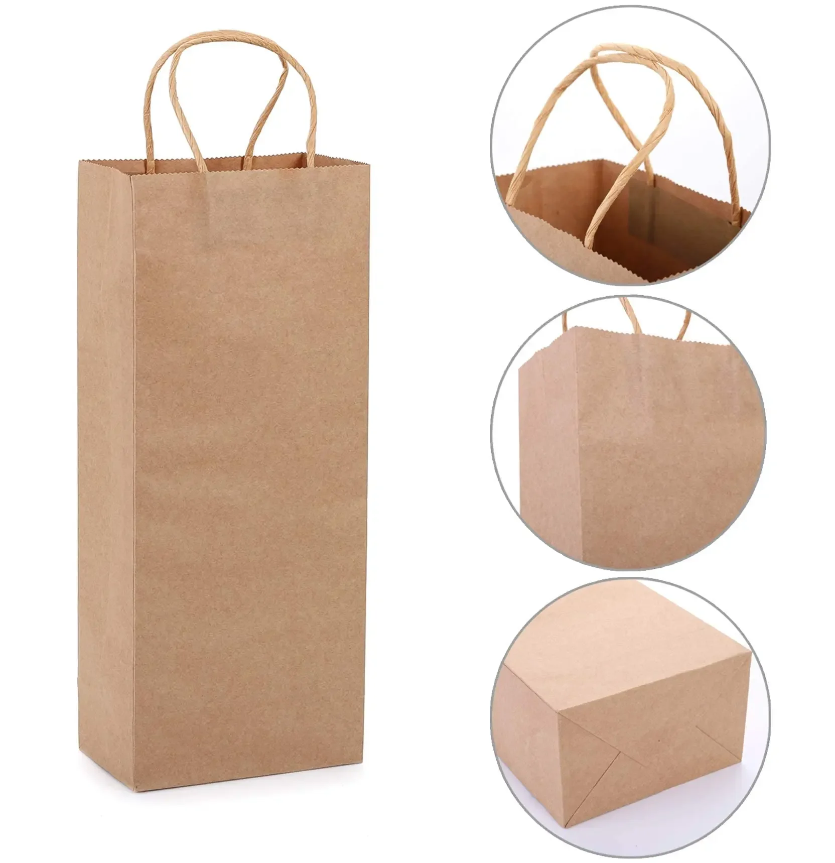 20/50PCS Wine Kraft Paper Bags Recyclable Brown Gift Bags Retail Kraft Paper Shipping Bags With Handles Bulk