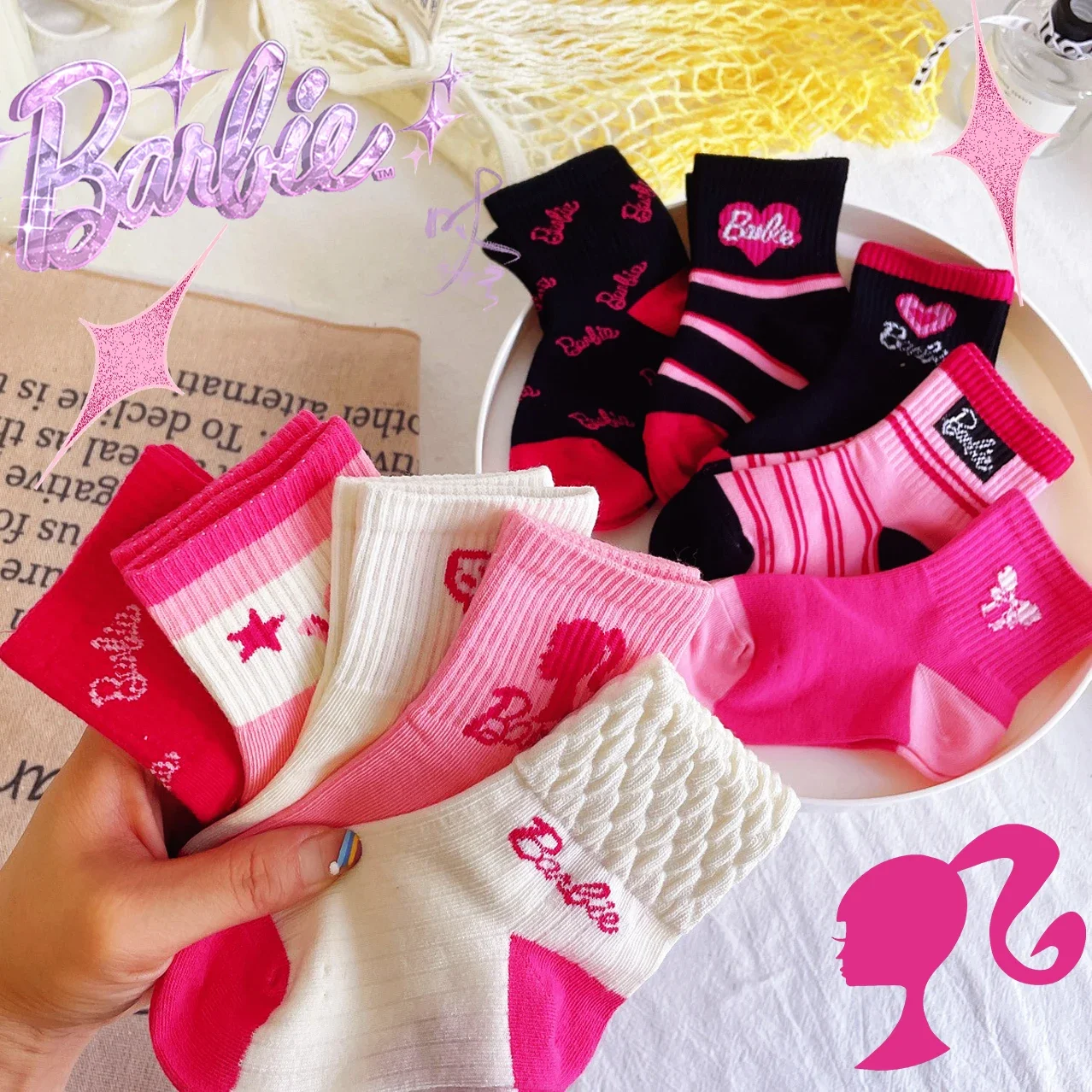 

10 шт., Детские хлопковые носки Барби Y2K