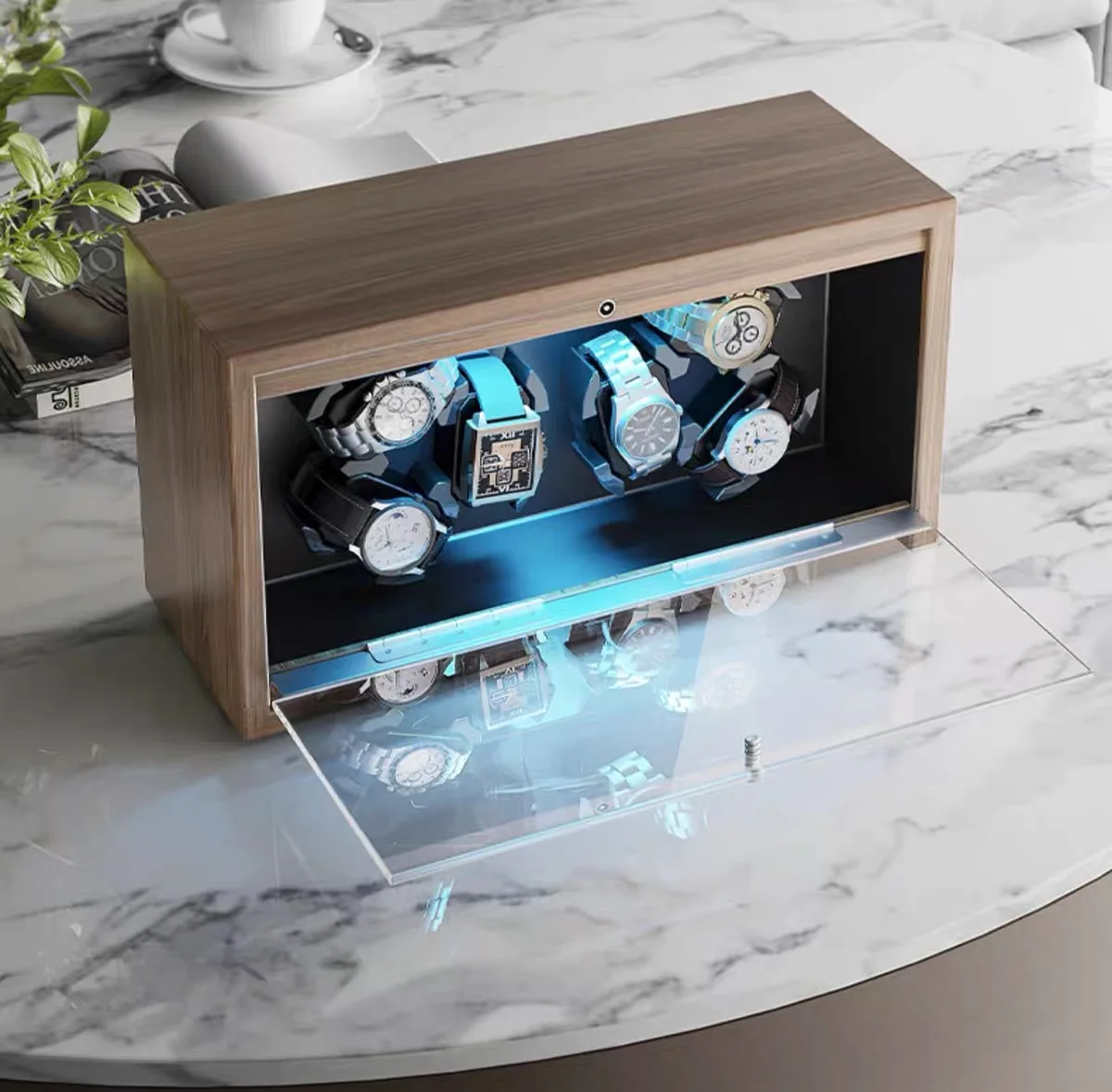 

6 Slot Rechargeable for Watch Winder Usb Powered Mechanical Watches Rotator Holder Wood Case Winding Cabinet Storage Display Box