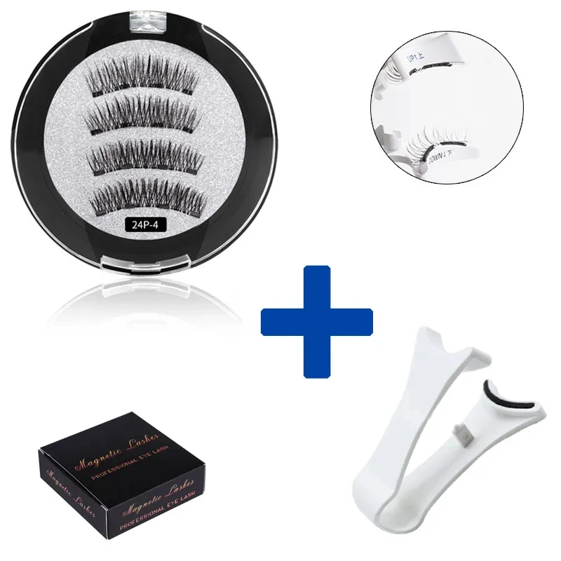 2 Pairs Magnetic Eyelashes False Lashes 4 Magnetic 3D reusable magnetic eyelashes Tweezers Set Portable Makeup Set Lash fake eyelashes