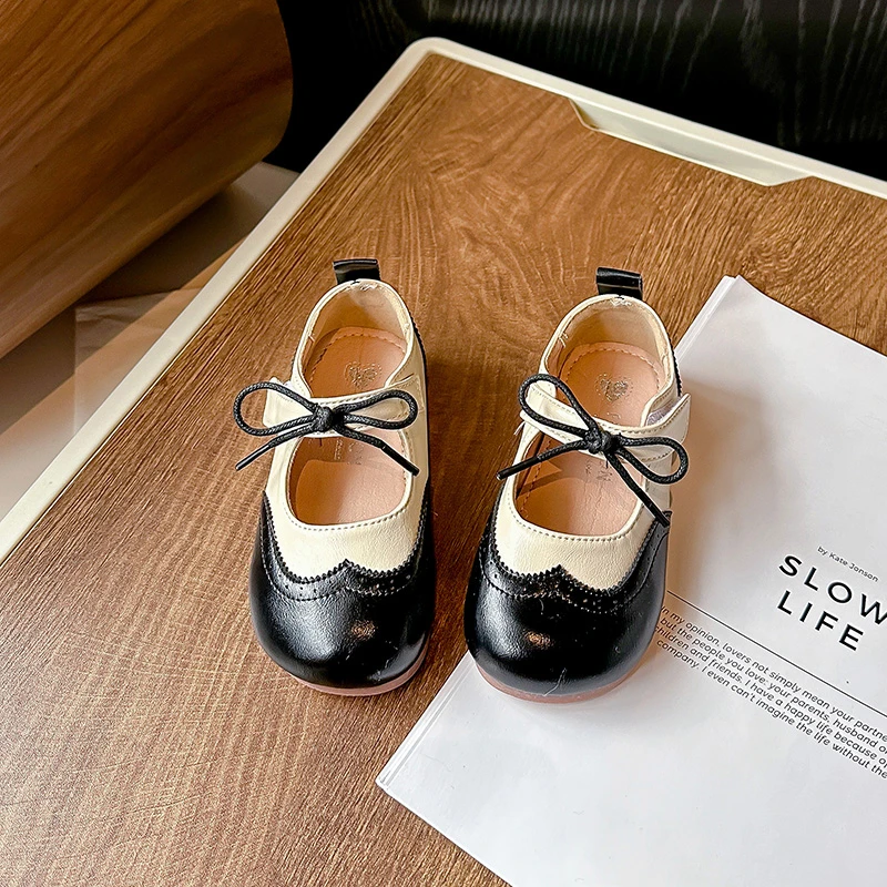 Leather Girls School Shoes with Bowknot for Spring Autumn