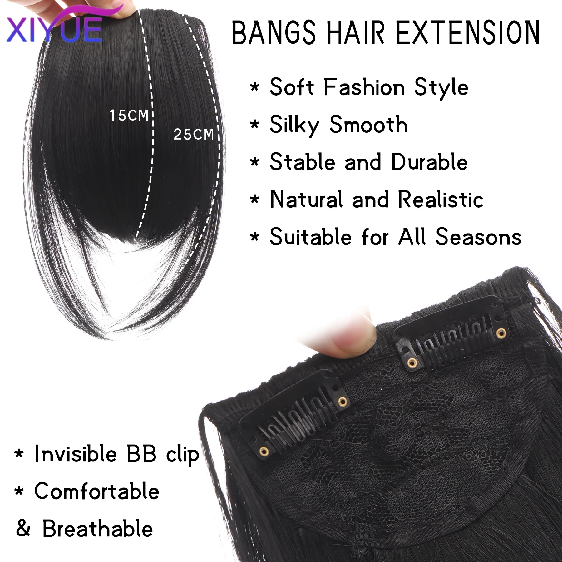 XIYUE Natural Straight Synthetic Blunt Bangs High Temperature Fiber Brown Women Clip-In Full Bangs With Fringe Of Hair 10 Inch