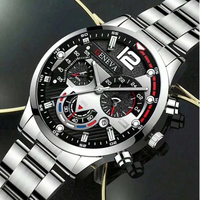 2Pcs Hot Selling Fashion Light Luxury Stainless Steel Commuter Unisex Quartz Watch Bracelet Set, Ideal for Holiday Gifts 3