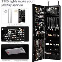 Wall Door Mounted Jewelry Armoire Cabinet with 47.5" H Full Length Mirror, 2 LEDs Lockable Jewelry Organizer Box with Bracelet 4