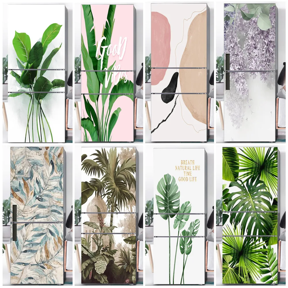 

Nordic Green Plant Renovation Stickers Fridge Decorative Wall Stickers Glue Art Mural Full Waterproof Removable Home Kitchen