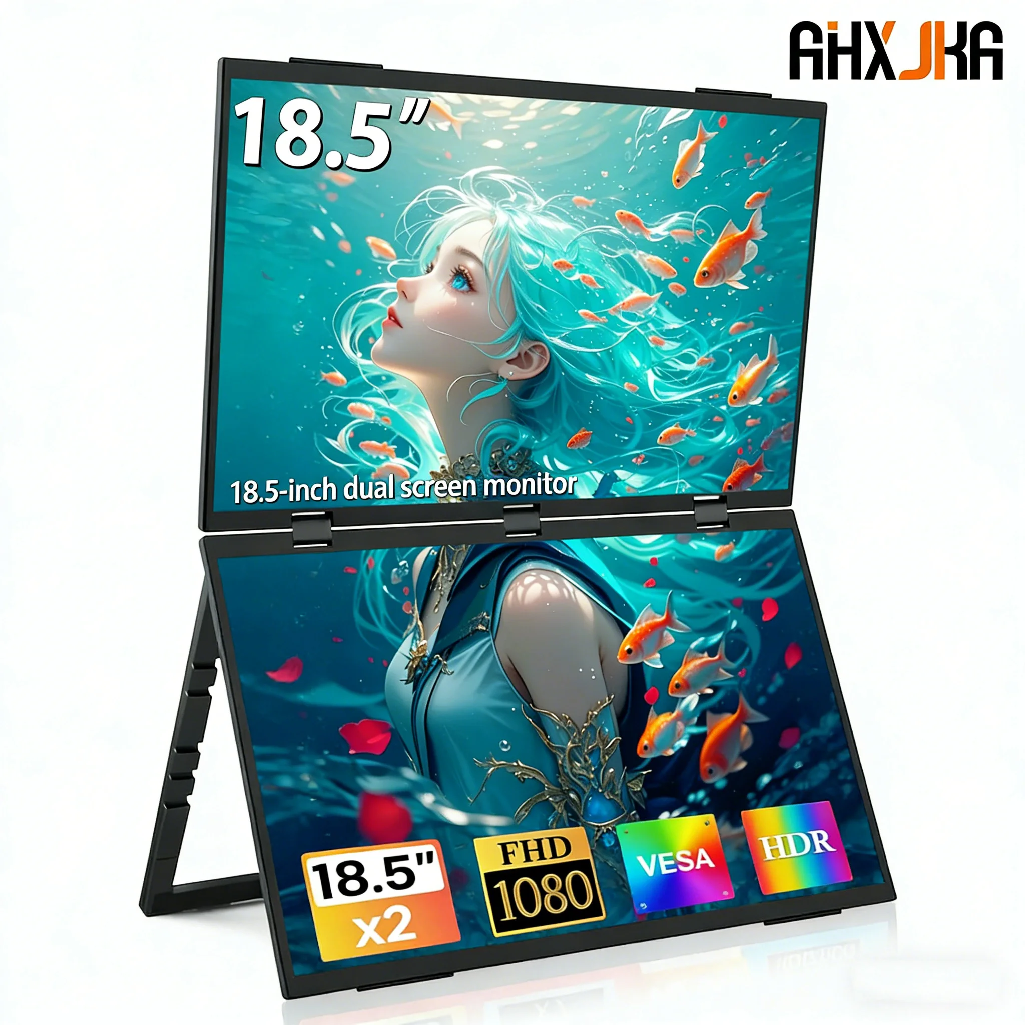 AHXJKA 18.5인치 100Hz 듀얼 스크린 휴대용 모니터 1920 * 1080P 100%sRGB IPS 패널 VESA 미니 HDMI 및 Type-C 인터페이스 디스플레이