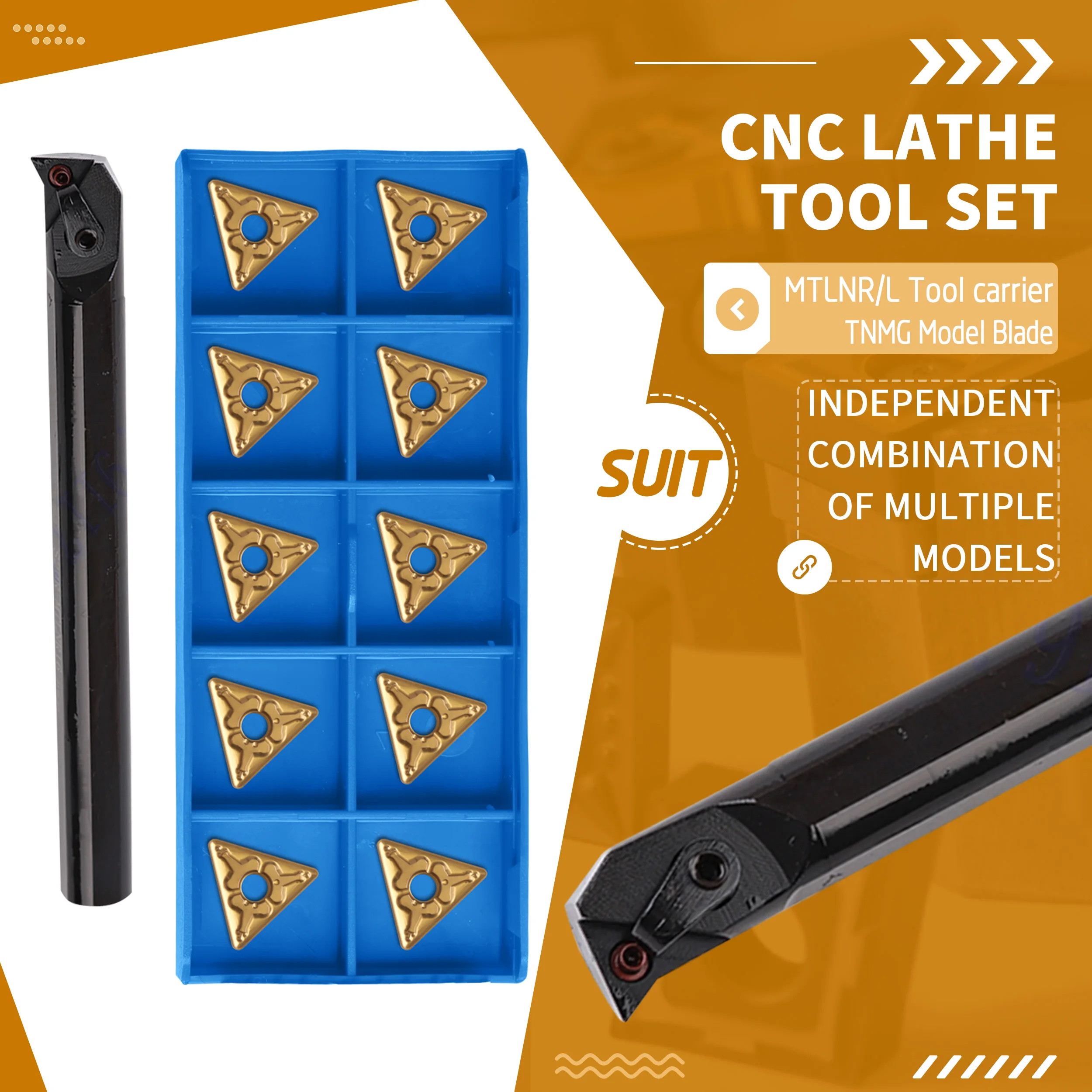 

Держатель инструментов для токарного станка с ЧПУ S16Q-MTLNR16 S20R S25S, 1 шт. + 10 шт. карбидных вставок TNMG, с защитой от вибрации