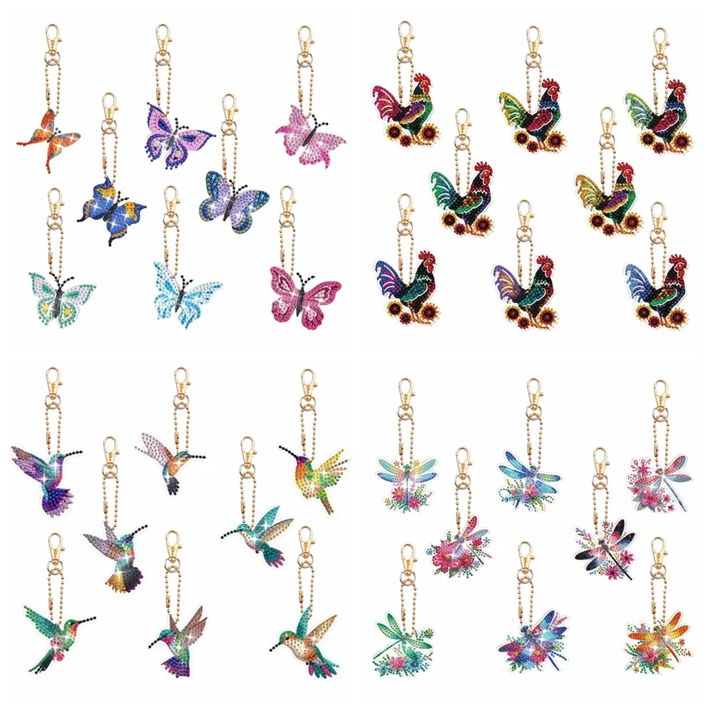 DIY Dragonfly Diamond Art Keychains 8pcs/set diamond keychains Diamond Art Butterfly Keychains Birds Painting Kits