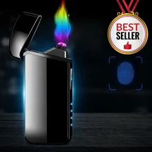  Creative New Outdoor Windproof Metal Double Arc USB Rechargeable Electronic Lighter LED Power Display Touch Sensor Men's Gadgets 