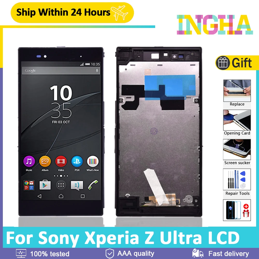 6.44'' Original For Sony Xperia Z Ultra lcd XL39h XL39 C6833 C6802 LCD Display Touch Screen Digitizer Phone Assembly with frame lcd display screen smart phone screen replacement