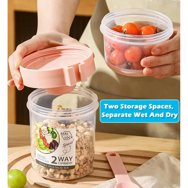 Portable Breakfast Salad Cup with Lid and Fork for Snacks, Parfaits, and More