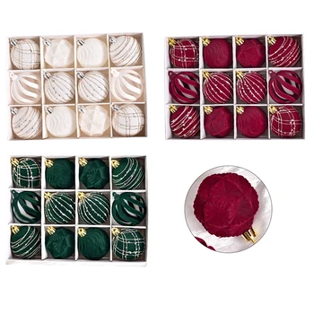 12PCS Hollow Velvet Christmas Tree Ornaments Ball Decorations For Holiday Seasonal Décor Indoor Outdoor Use