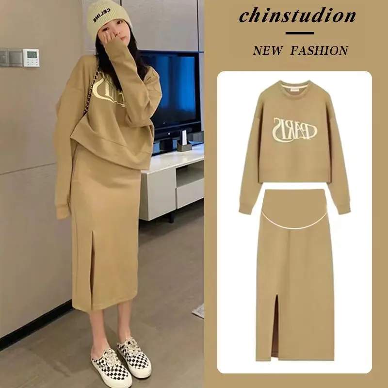 7038# Autumn Winter Cotton Maternity Hoodies Belly Skirts Sets Sports Casual Sweatshirts Clothes for Pregnant Women Pregnancy