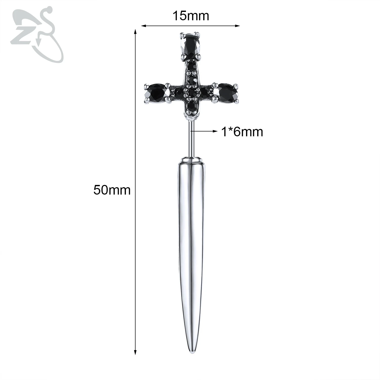 ZS 1-2pc/lot Punk Sword Shape Stud Earring Unisex Gothic