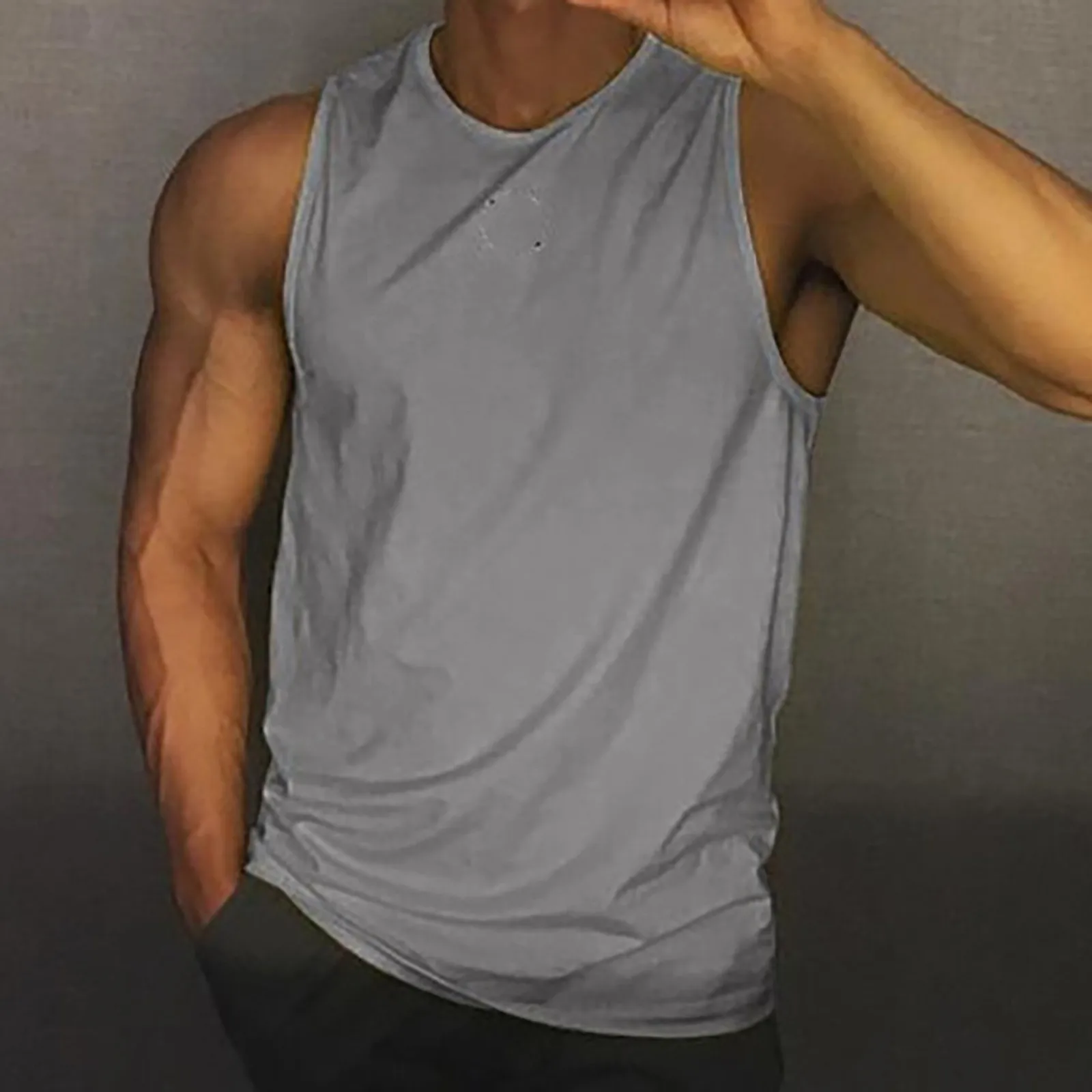 Summer Ice Silk Breathable Sleeveless T-Shirt Men Solid Oversized O Neck Sports Tank Top Loose Bodybuilding Running Basic Vest