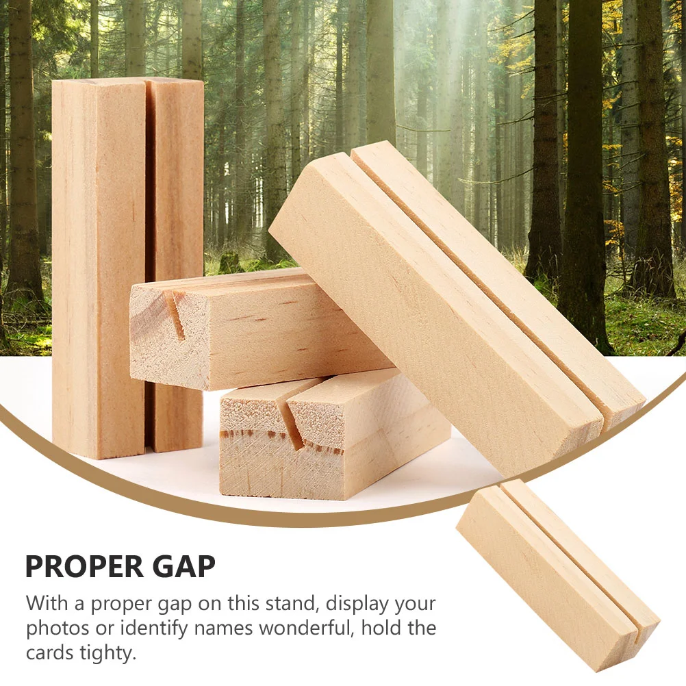 12 Pcs Rectangular Wooden Photo Stand Business Clip Memo Holder Flat Base Wood Picture Holder Place Cards Table Number Display