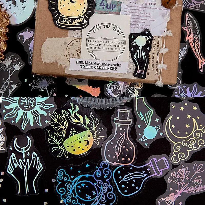 Holographic Stickers 90 PCS Vintage Butterfly & Magic Transparent Stickers Resin Decorative Sticker for Scrapbooking Bullet