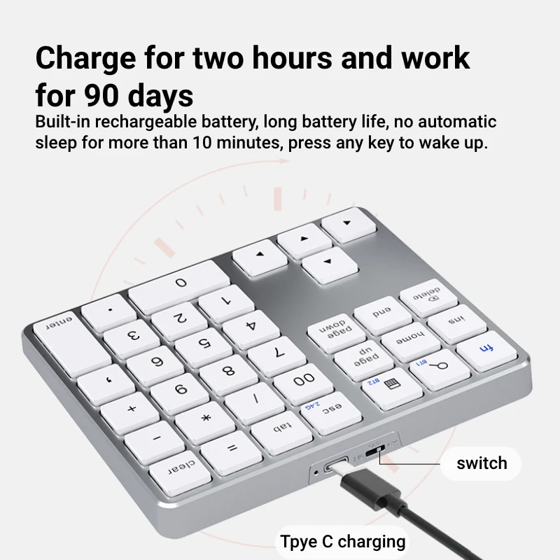 Dual Bluetooth Numeric Keyboard Rechargeable Wireless Number Numpad 35 Keys Keypad for IOS iPad Laptop Windows PC