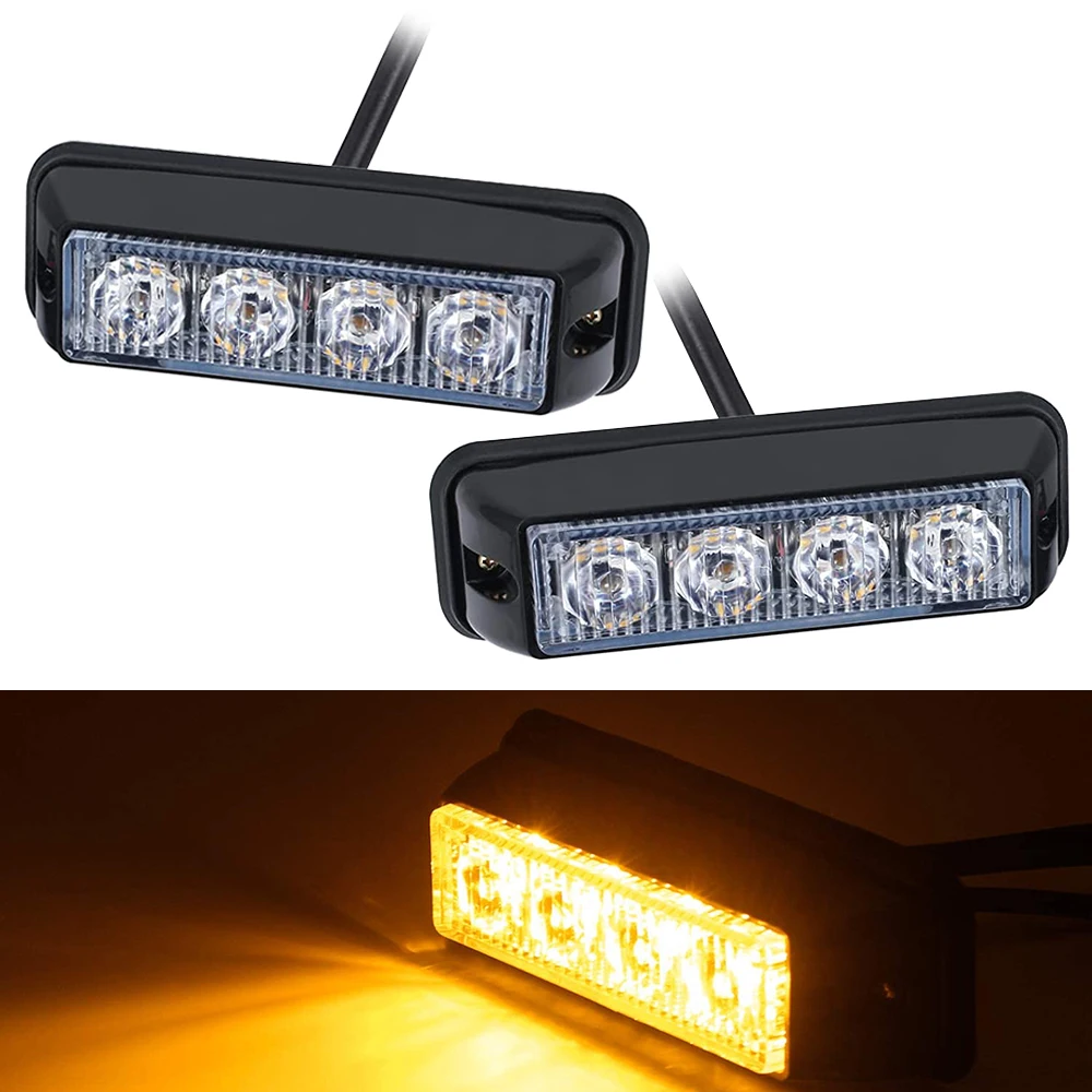 4 Led Car Strobe Warning Light Vehicle Grill Flashing Breakdown Emergency Lights Bar Truck
