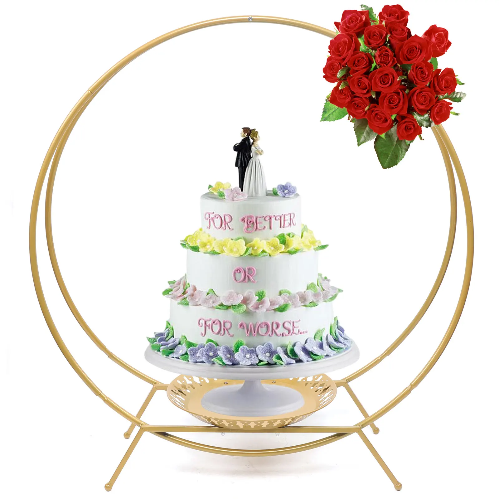 

80cm Gold Double Hoop Circle Wedding Party Events Arch Rack Cake Display Stand Balloons Flower Holder Background