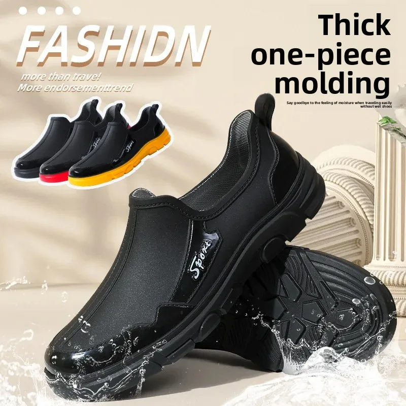 Chaussures de pluie basses homme noires antidérapantes caoutchouc épais faciles à enfiler