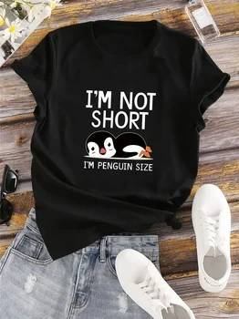 Im Not Short Im Penguin Size Letter & Animals Print T-Shir Crew Neck Short Sleeve T-Shirt Casual Every Day Tops Shirts For Women 1